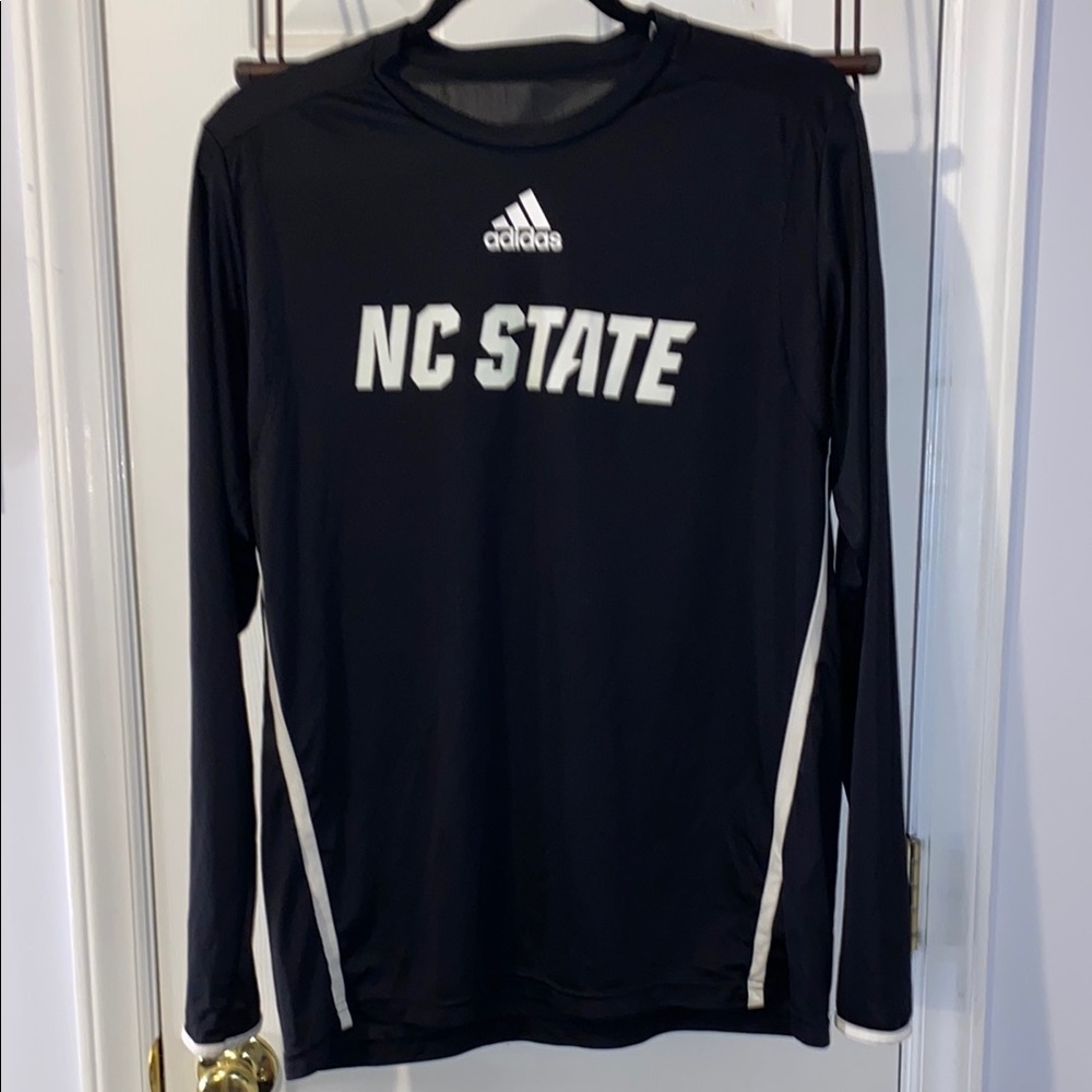 Two NC State Adidas Black Long Sleeve Dri-fit with NC State Logo, Unisex Adult L